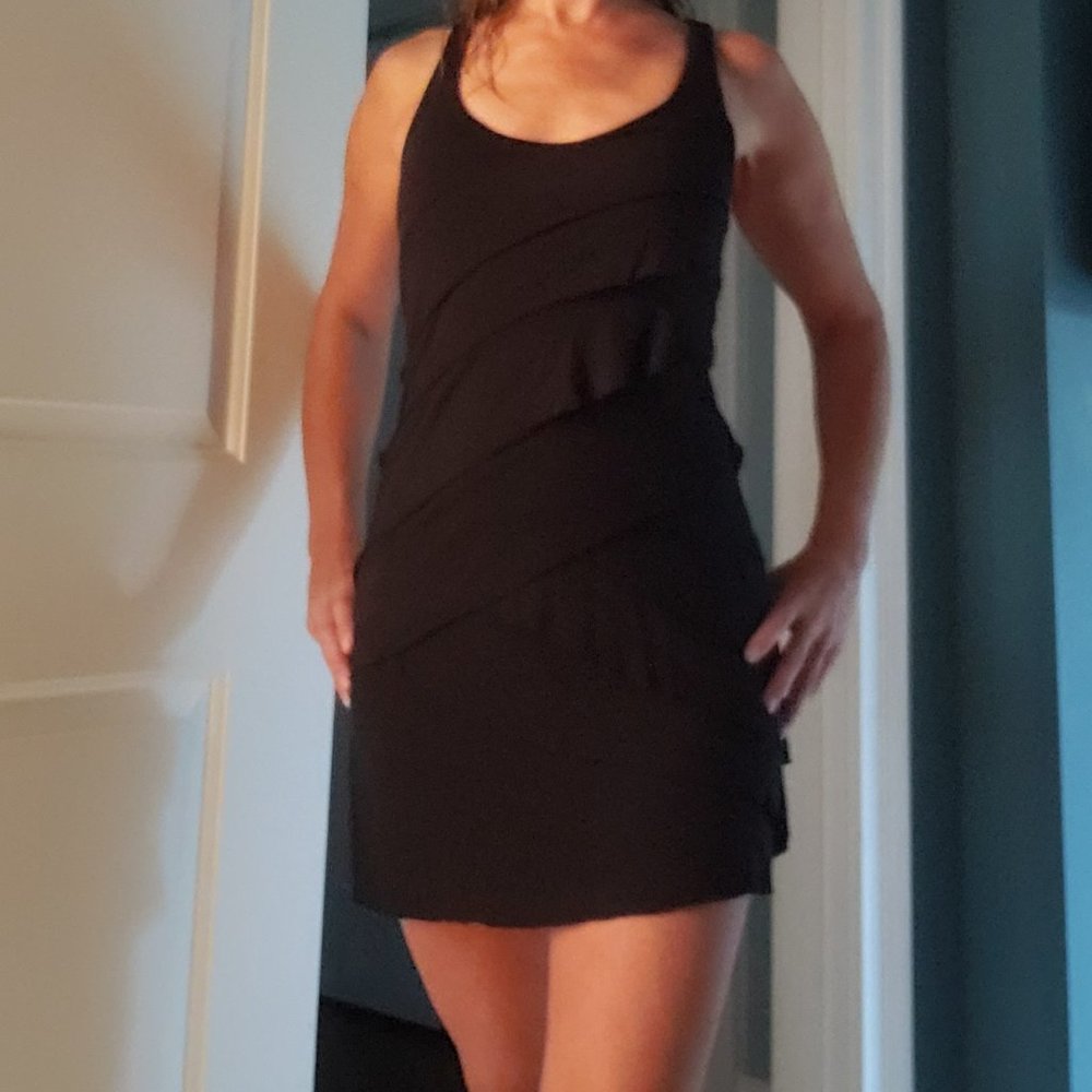 Black, tiered, tank mini dress. Size XS